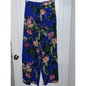 ENTRY Womens Blue Floral Wide Leg Hawaiian Palazzo Pants Size Medium